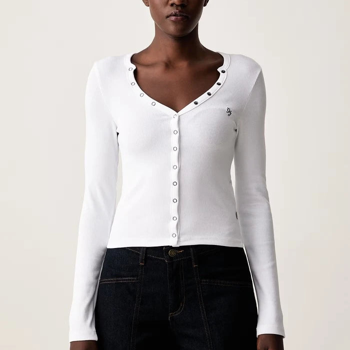 Guess Jeans uzun kollu pamuk ve elastanlı kadın bluzu