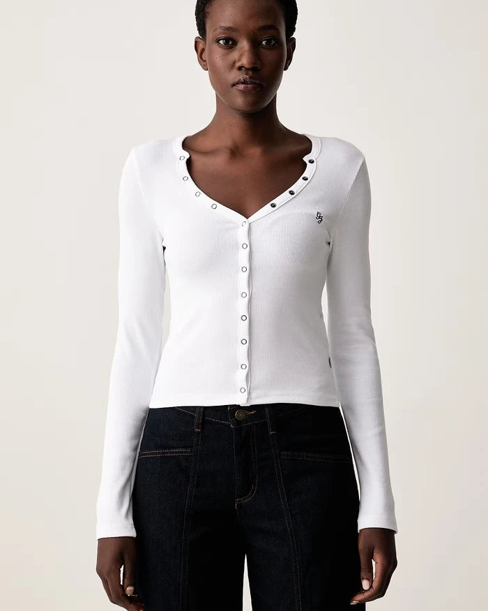 Guess Jeans uzun kollu pamuk ve elastanlı kadın bluzu