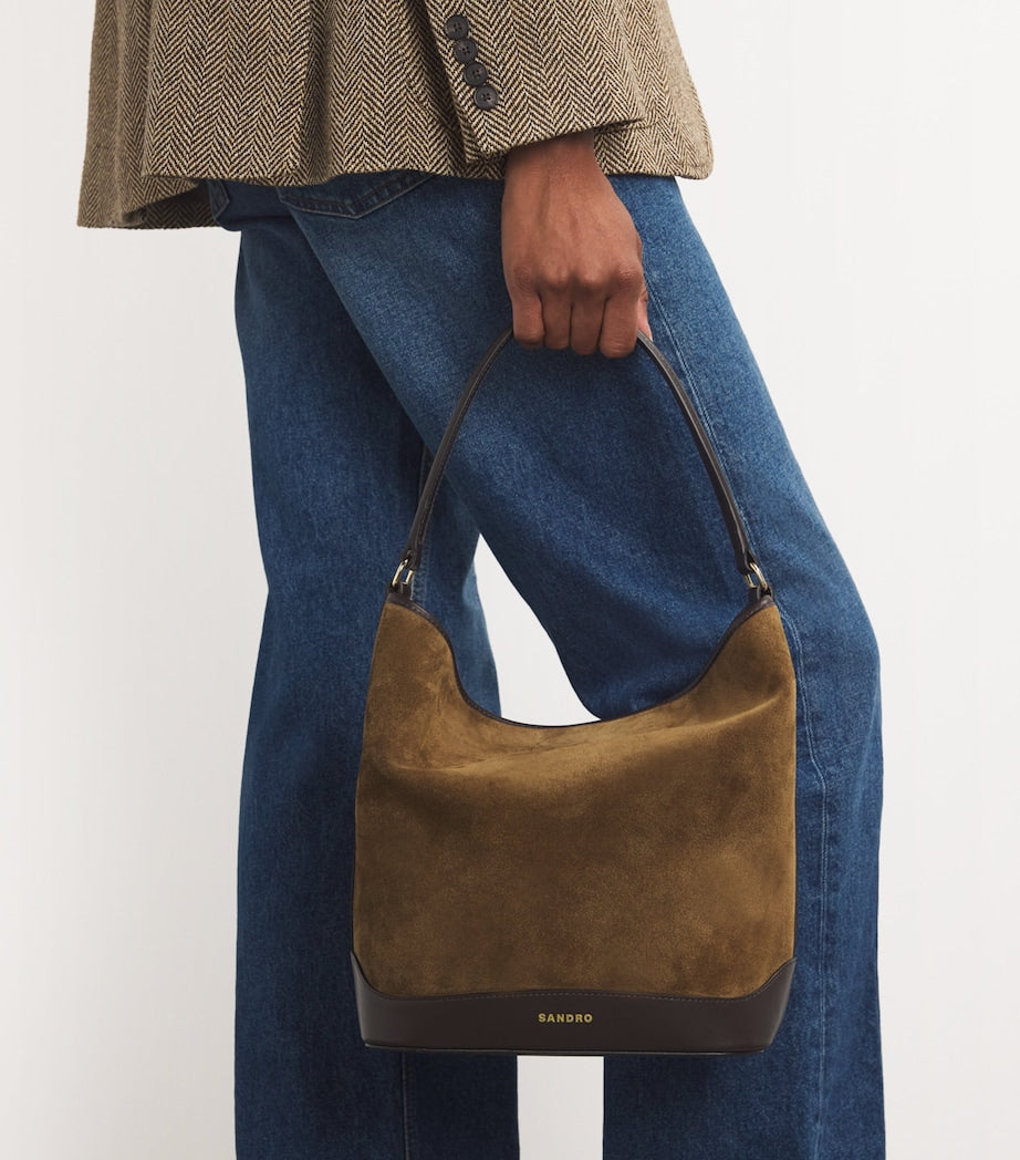Beige Suede-Leather Bucket Bag
