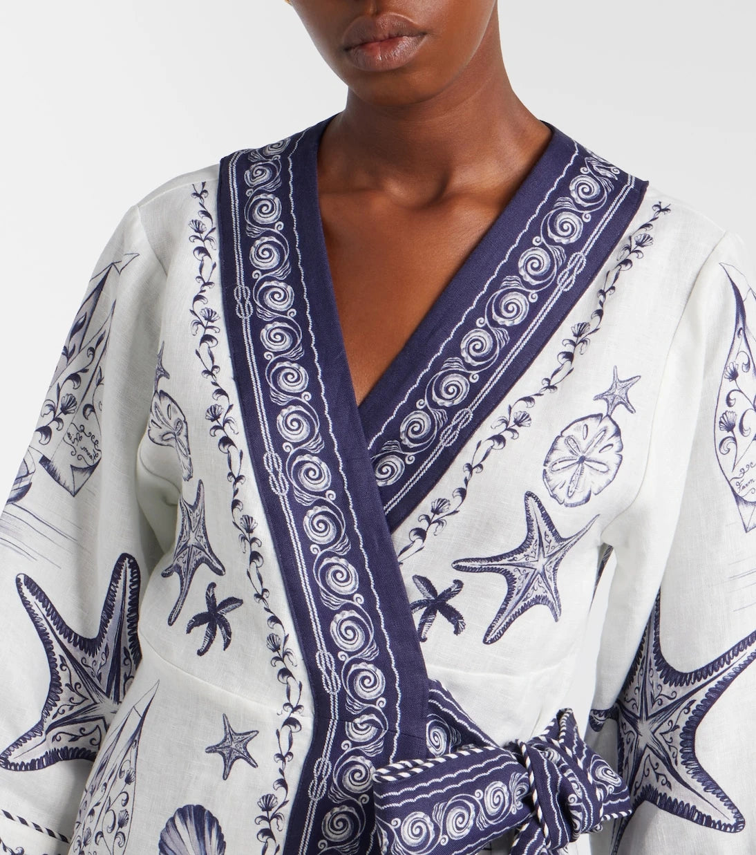 Farm Rio - Coast Scarf printed linen wrap dress