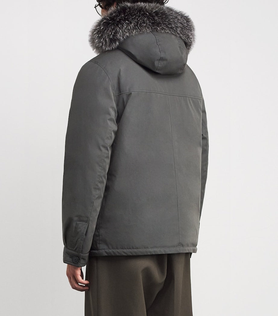 Yves Salomon Brown Down Waterproof Fox Fur-Trim Parka Coat