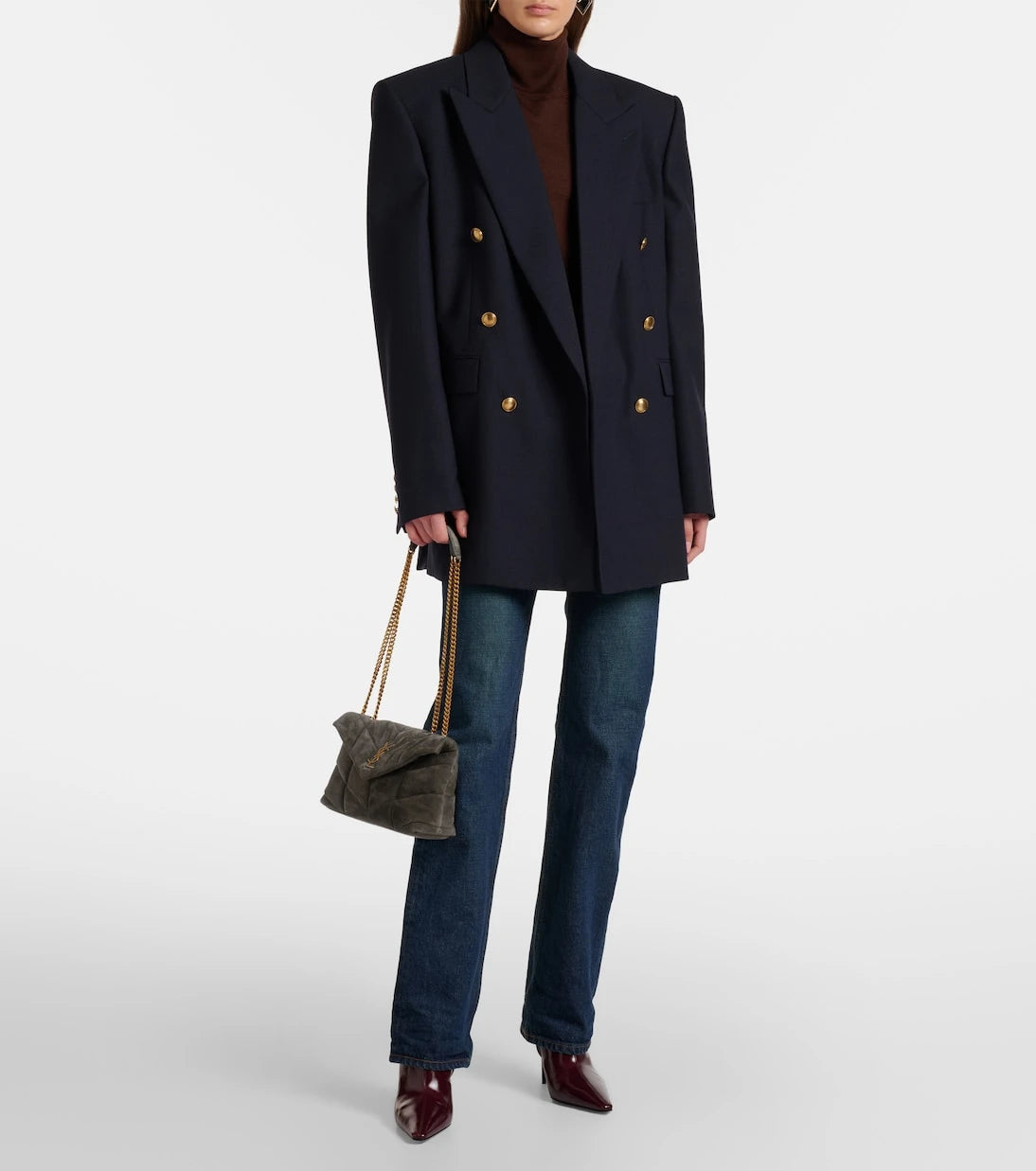 Saint Laurent - حقيبة كتف بافر توي من الشمواه