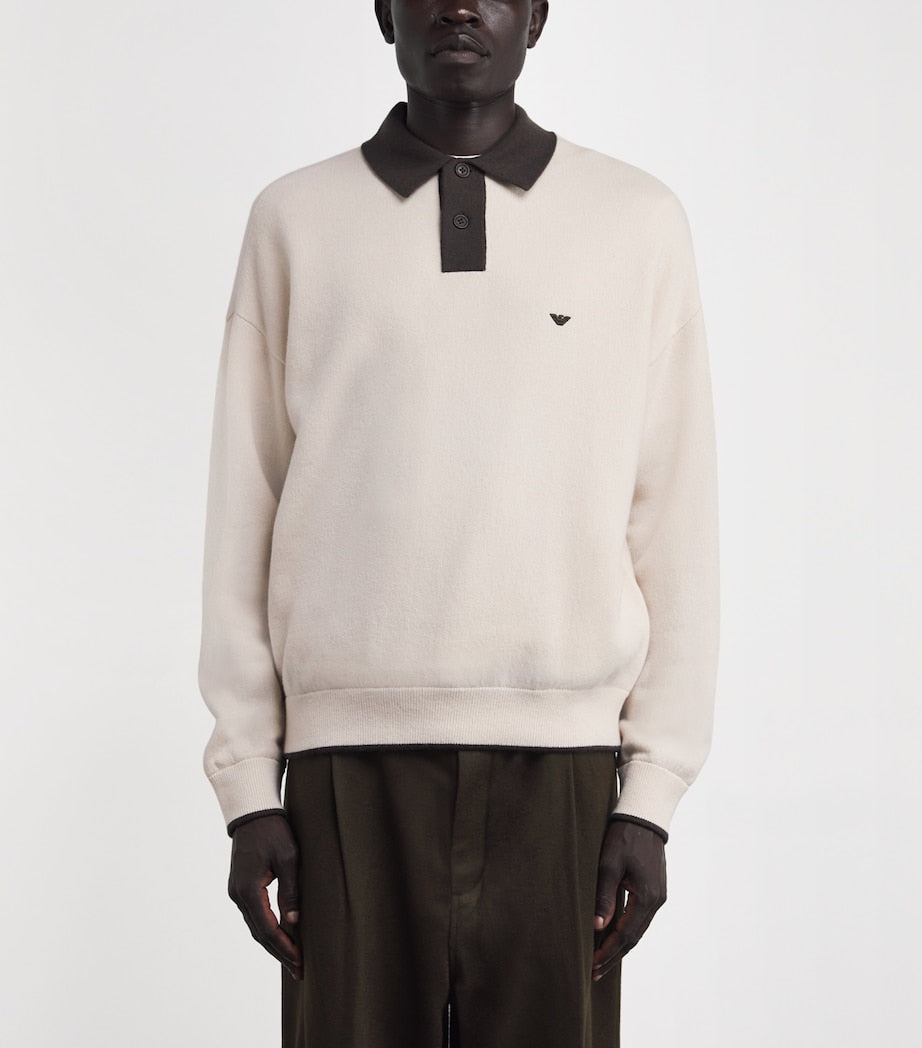 Emporio Armani Multi Virgin-Wool Logo Polo Sweater