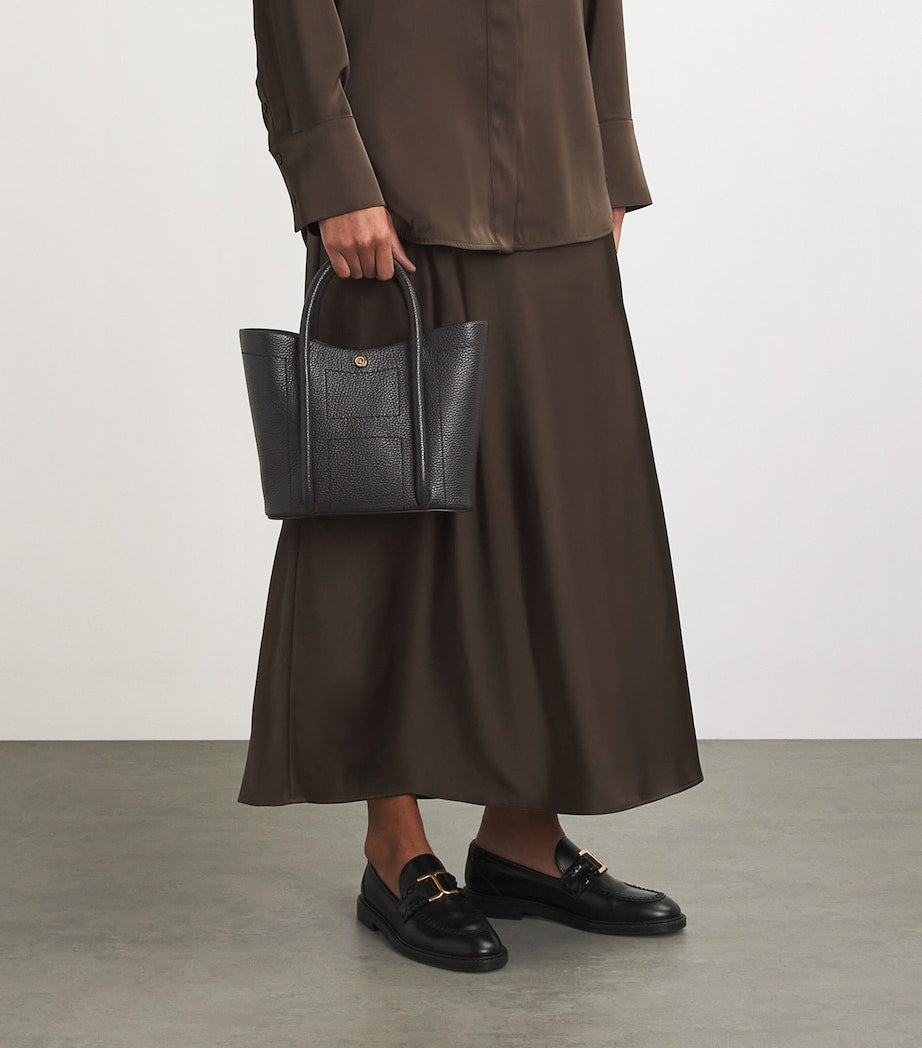 Black Grab Leather Rope Tote Bag