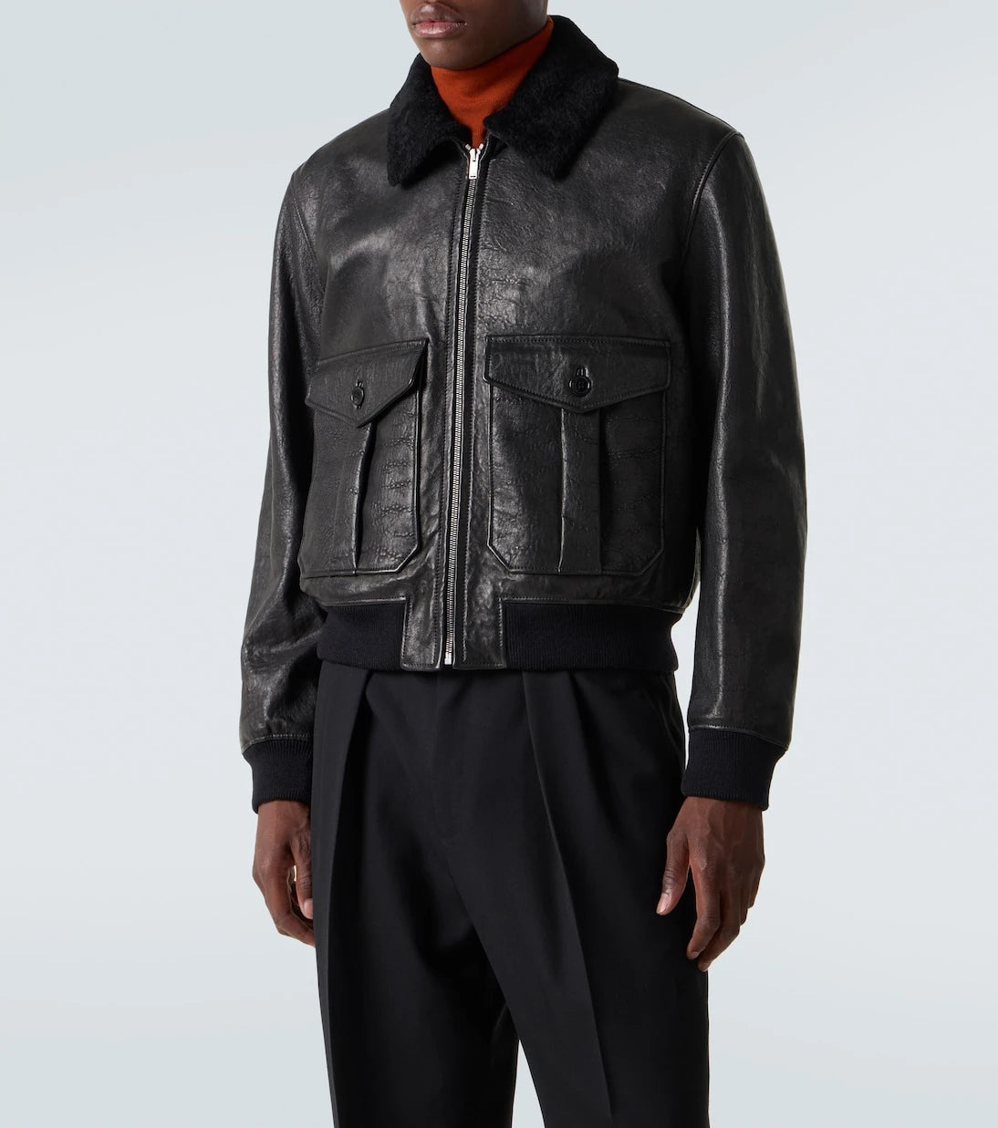 Saint Laurent - İçi yünlü deri bomber ceket