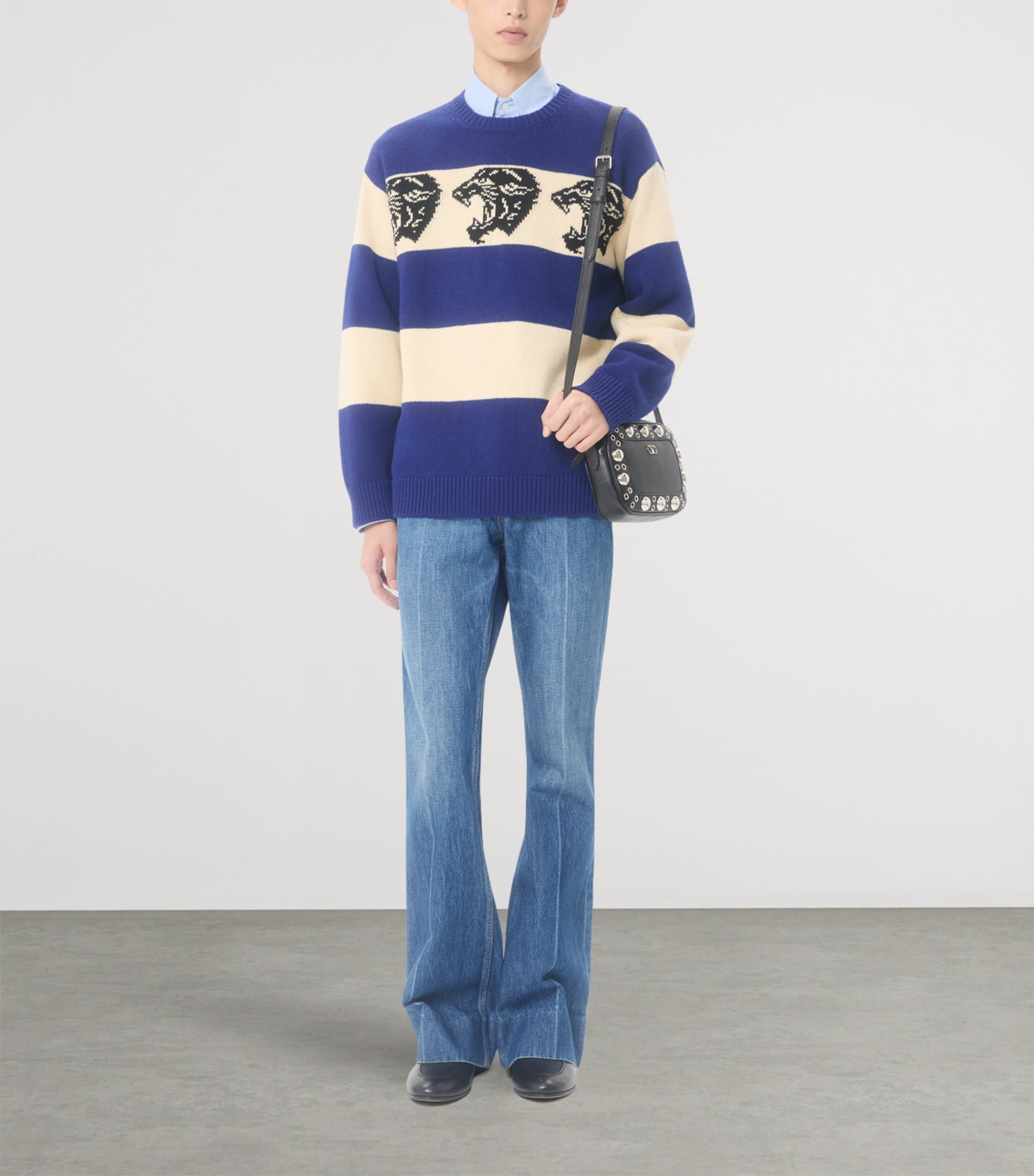 Valentino Garavani Blue Virgin Wool Panther Sweater
