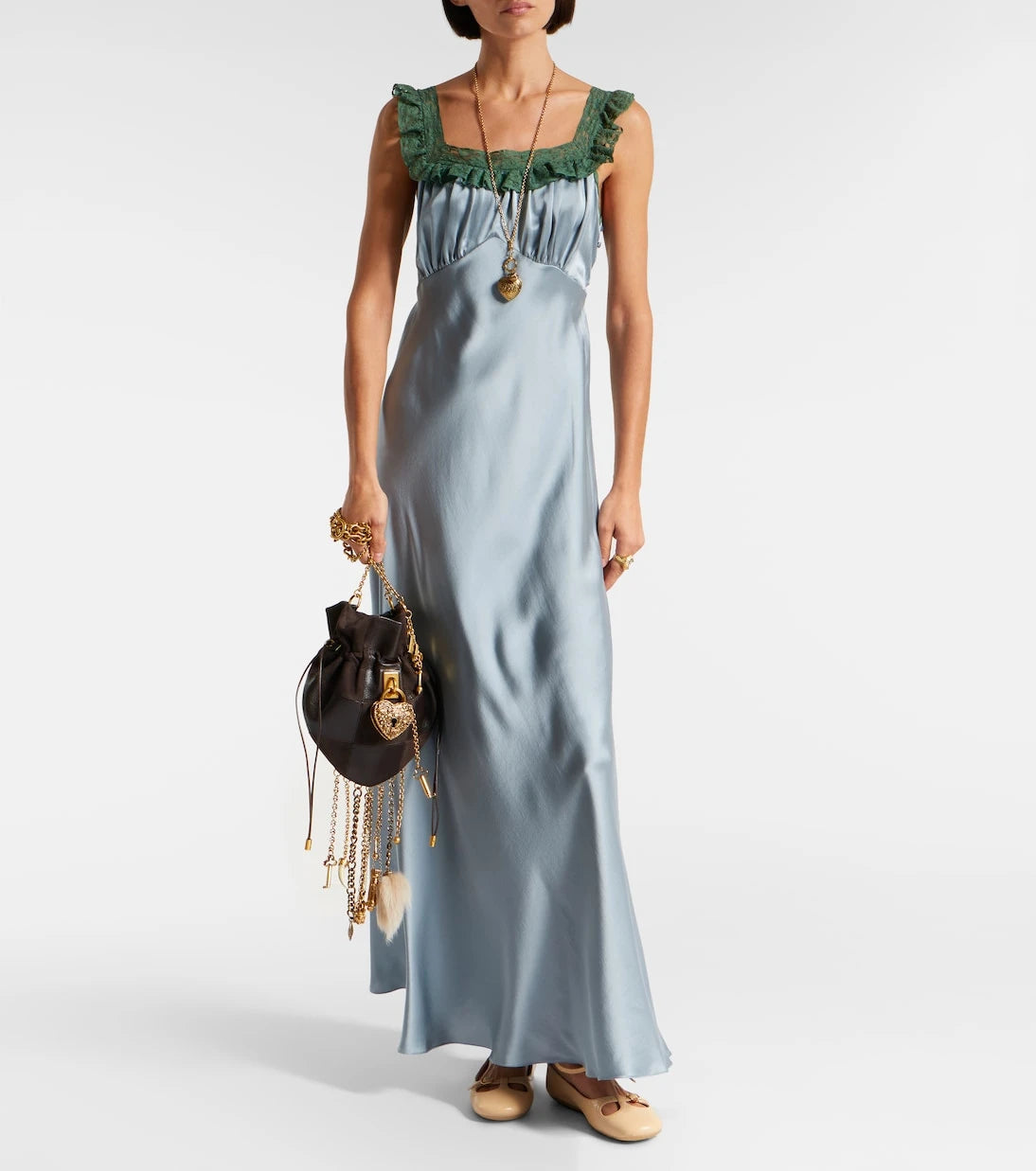 Chloé - Lace-trimmed silk satin maxi dress