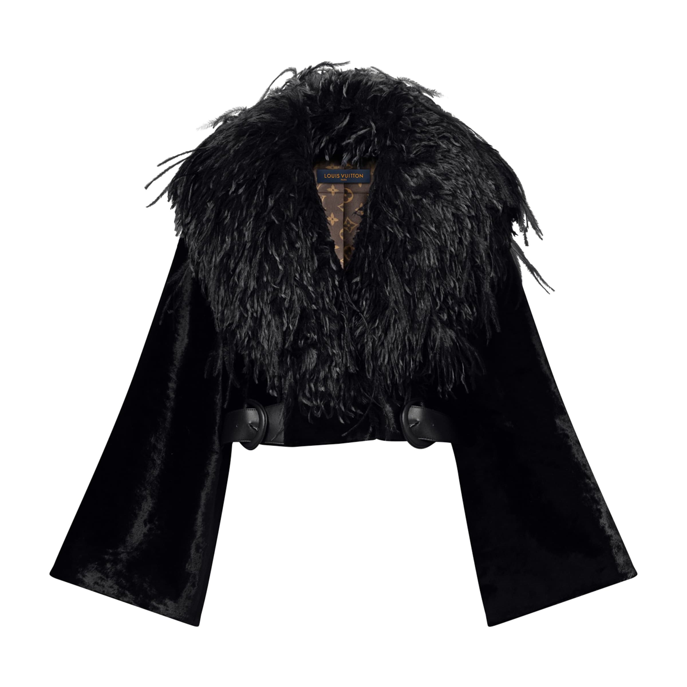 LOUIS VUITTON Black Down Faux Fur-Collar Cropped Jacket