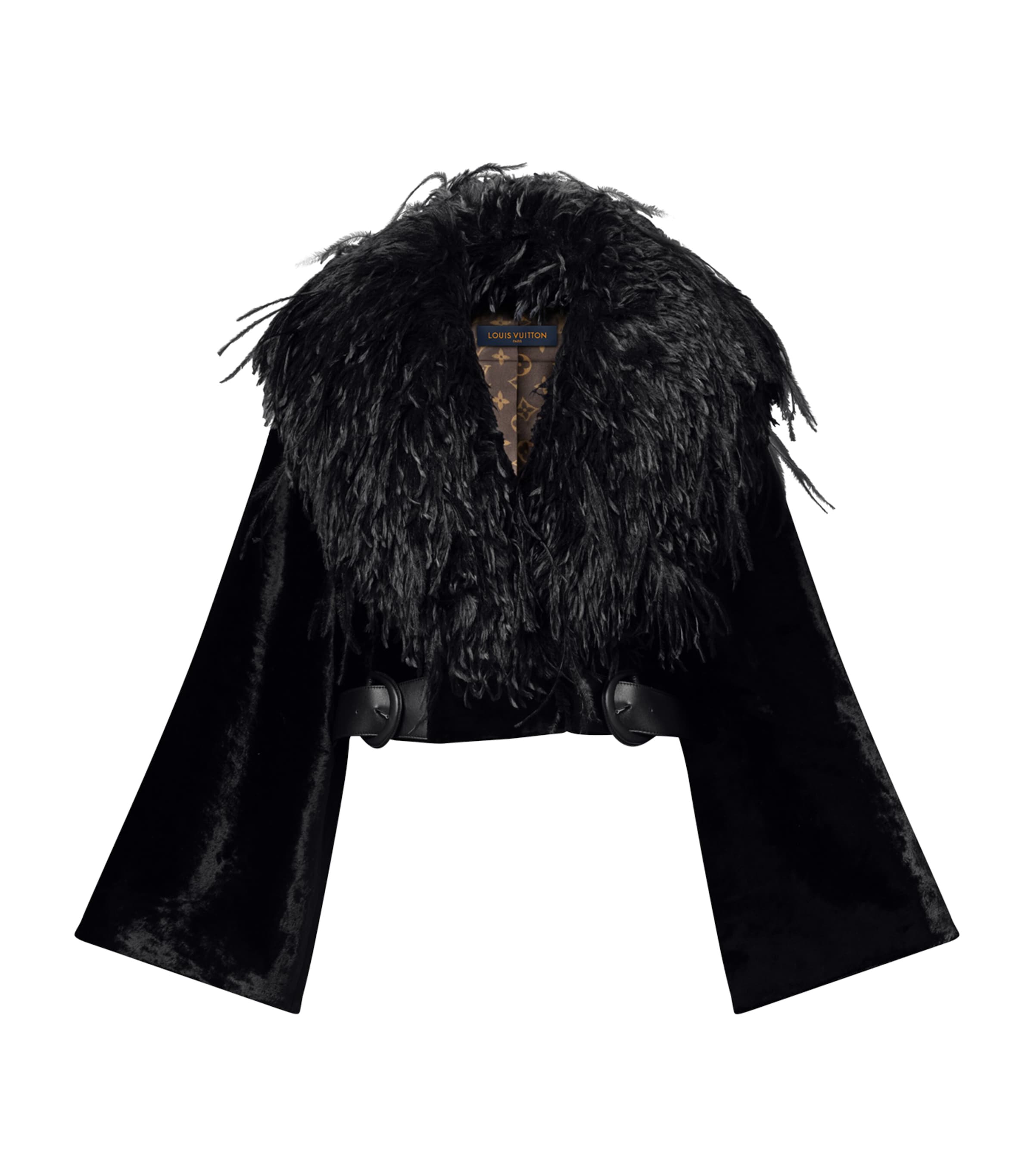 LOUIS VUITTON Black Down Faux Fur-Collar Cropped Jacket