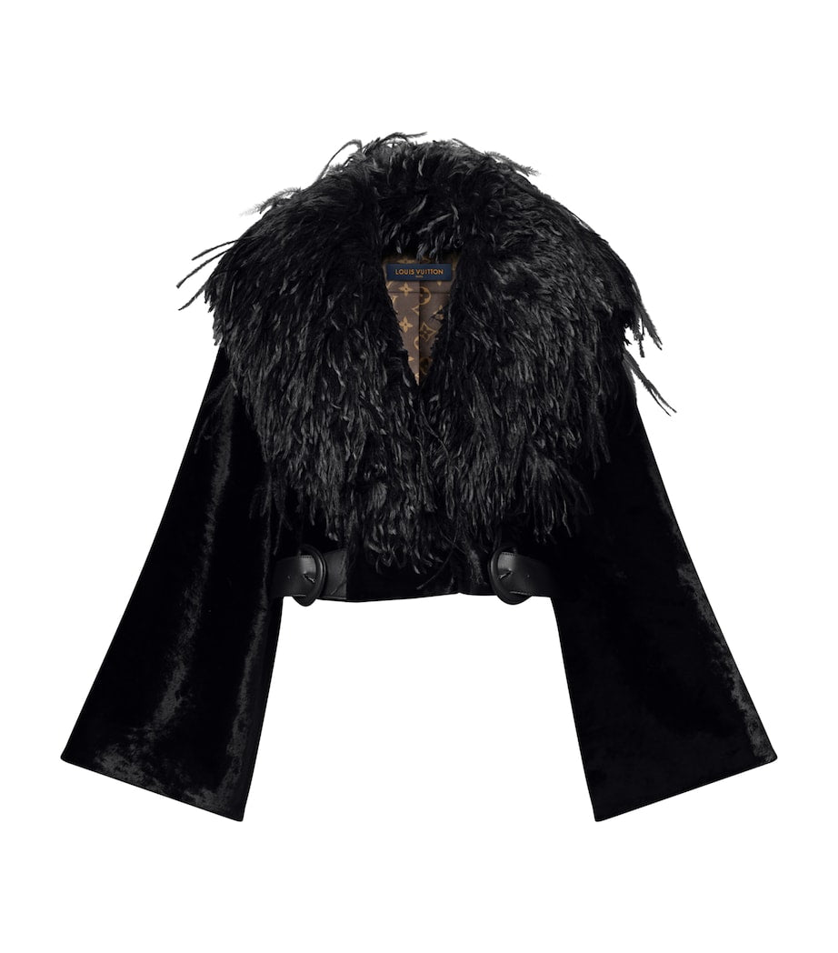 LOUIS VUITTON Black Down Faux Fur-Collar Cropped Jacket