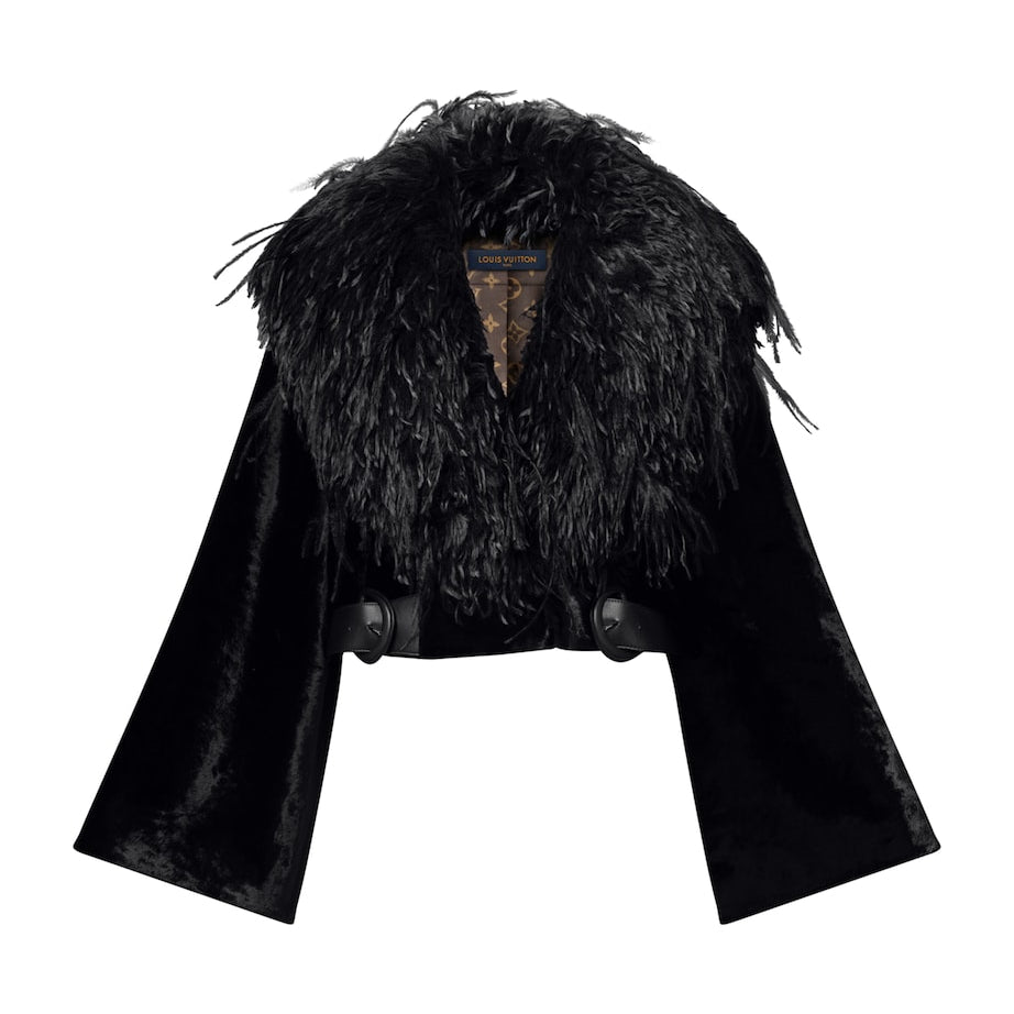 LOUIS VUITTON Black Down Faux Fur-Collar Cropped Jacket