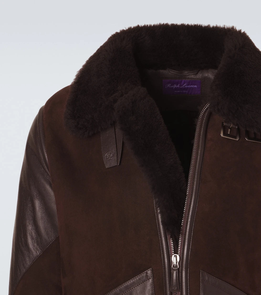 Ralph Lauren Purple Label - سترة جلدية وشمواه ببطانة شيرلينغ