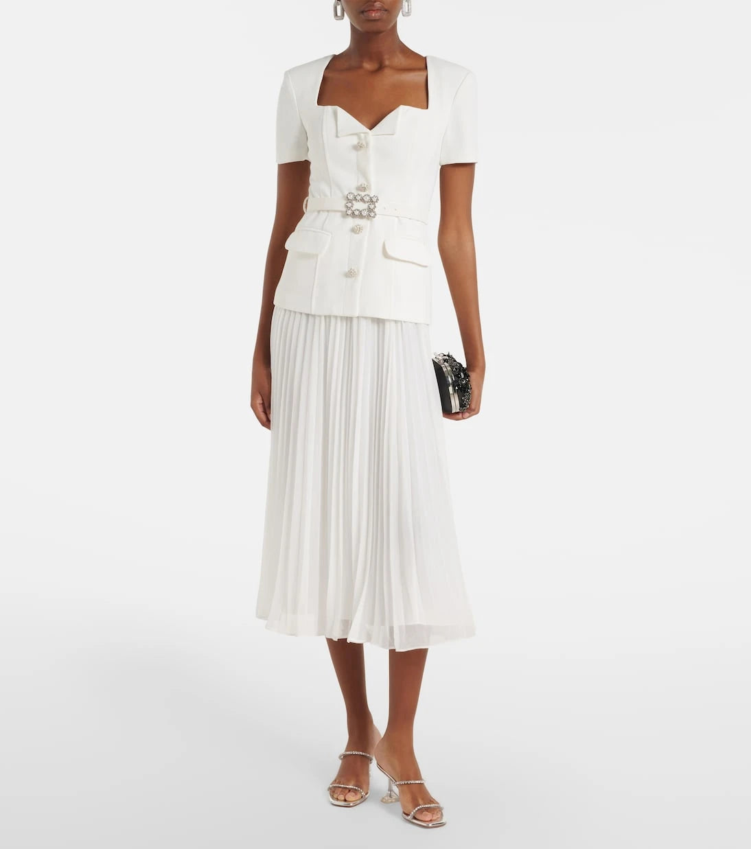 Self-Portrait - Belted plissé crêpe maxi dress