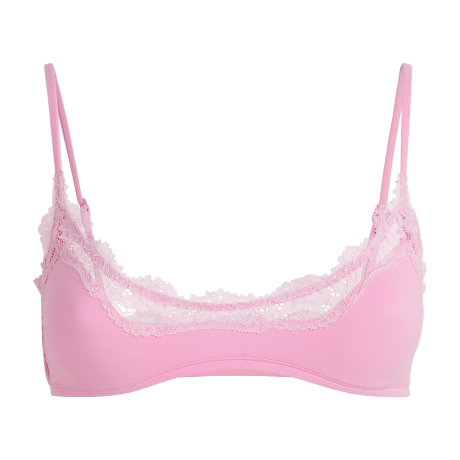 Skims Pink Lace-Trim Fits Everybody Scoop-Neck Bralette