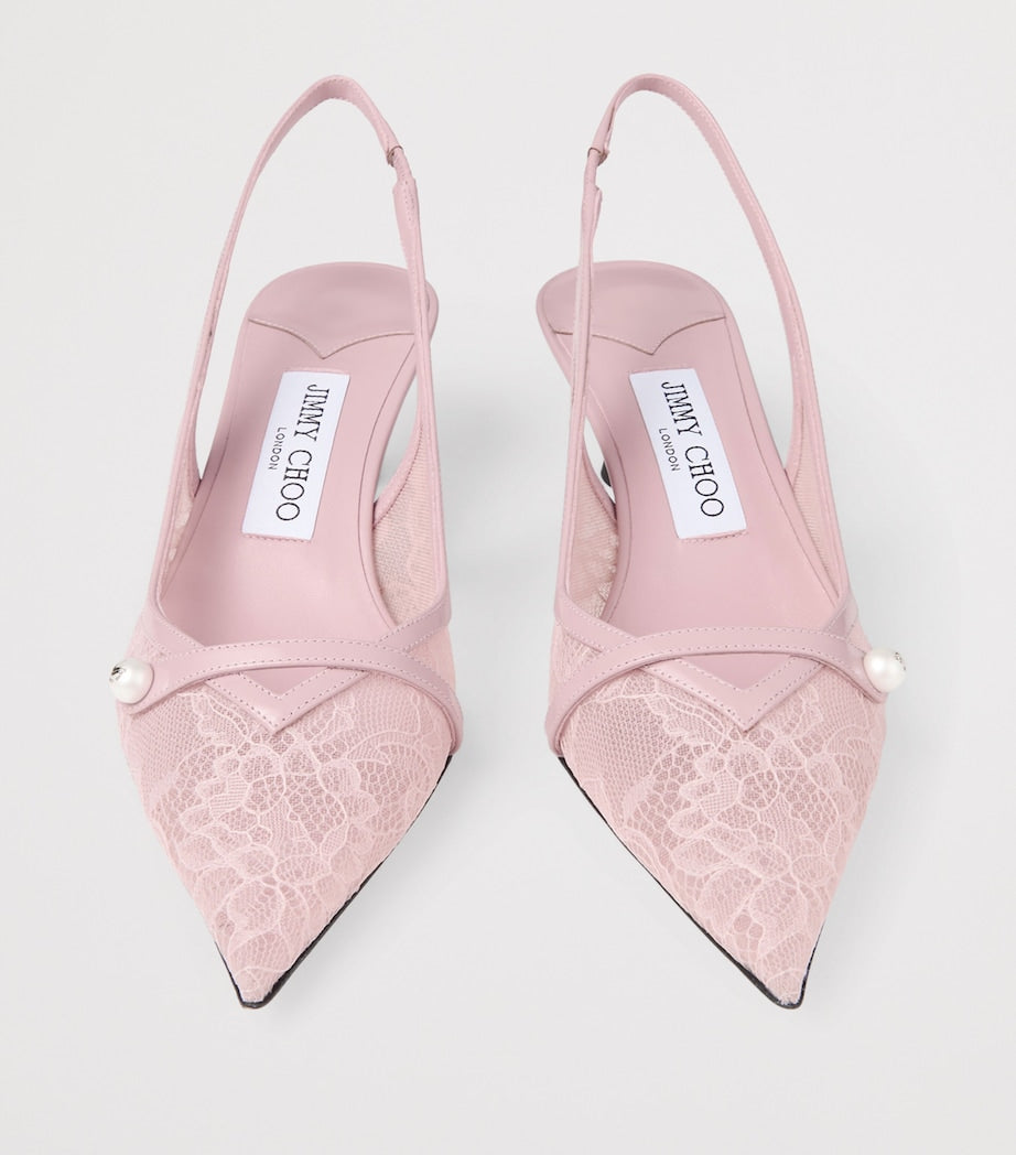 Amita 45 Lace-Leather Slingback Pumps