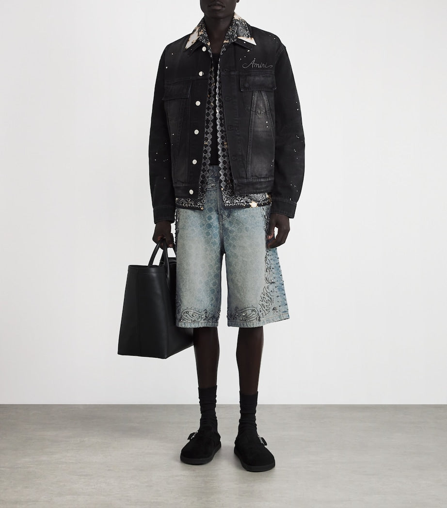 Crystal-Trim Bandana Denim Shorts