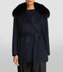 Yves Salomon Blue Wool-Cashmere Fur-Trim Coat