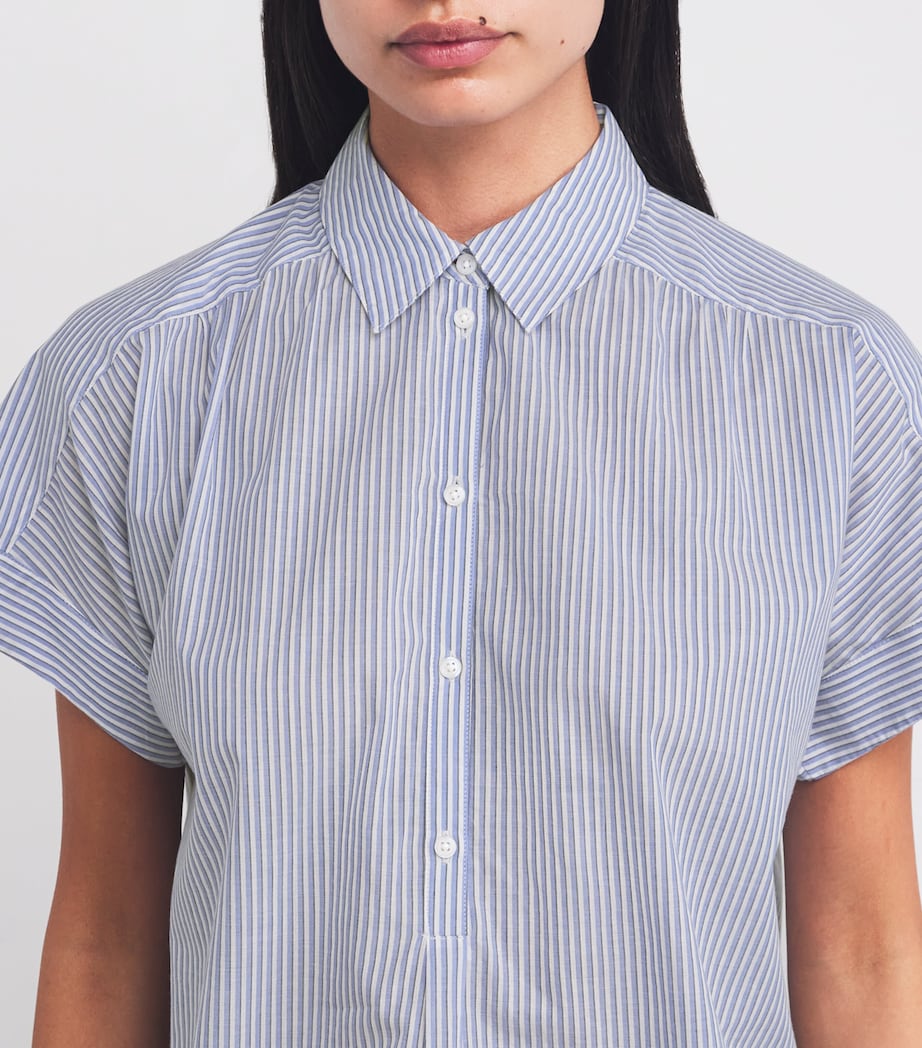 Blue Cotton Voile Stripe Blouse