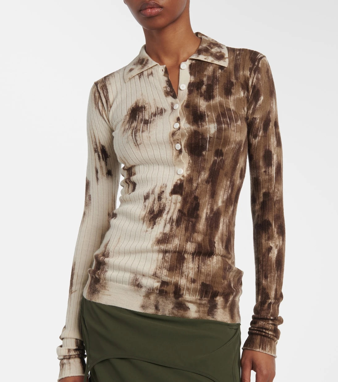 The Attico - Printed cashmere and silk polo sweater