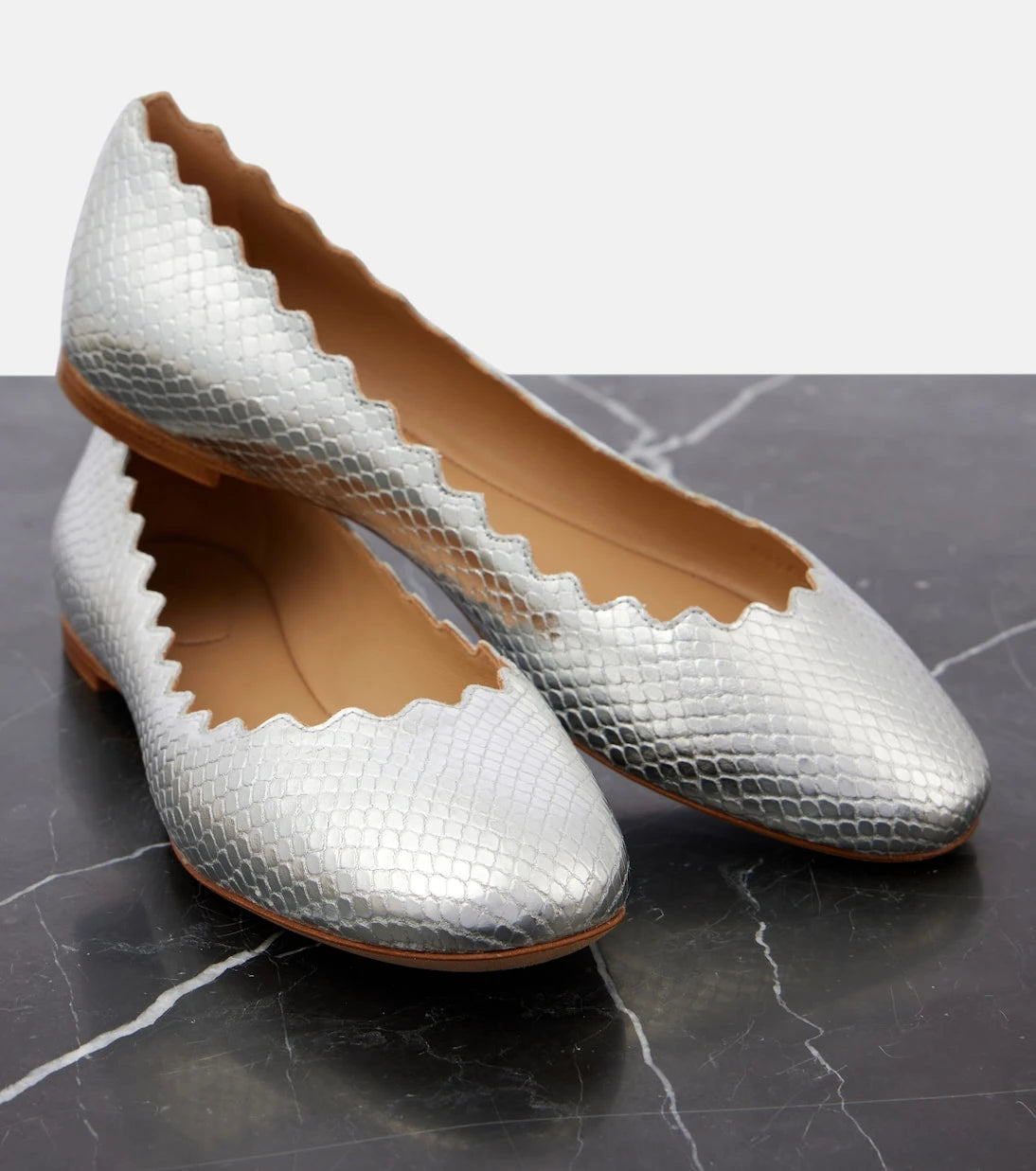 Chloé - Lauren croc-effect leather ballet flats