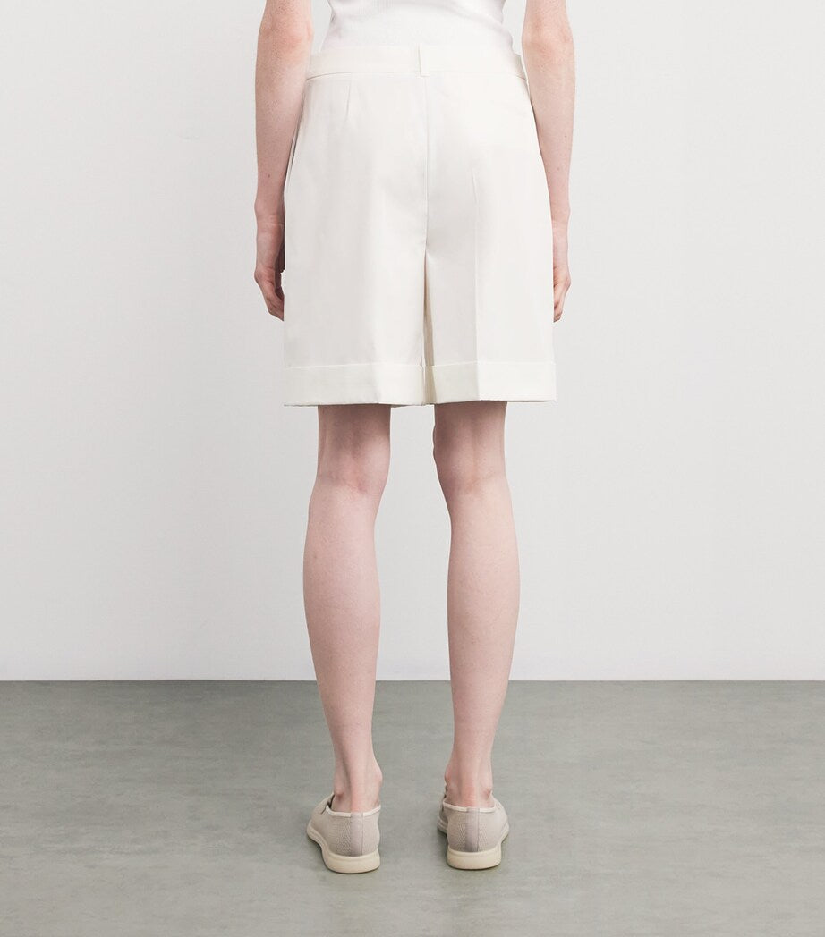 Cotton-Blend Darted Shorts BIANCO