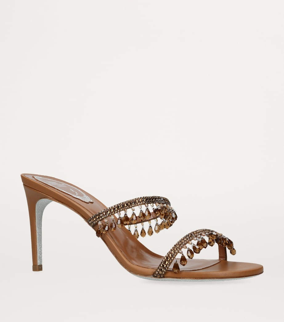 René Caovilla Brown Embellished Chandelier Mules 80