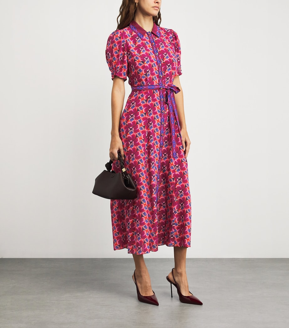 Saloni Multi Silk Floral Vanessa D Midi Dress