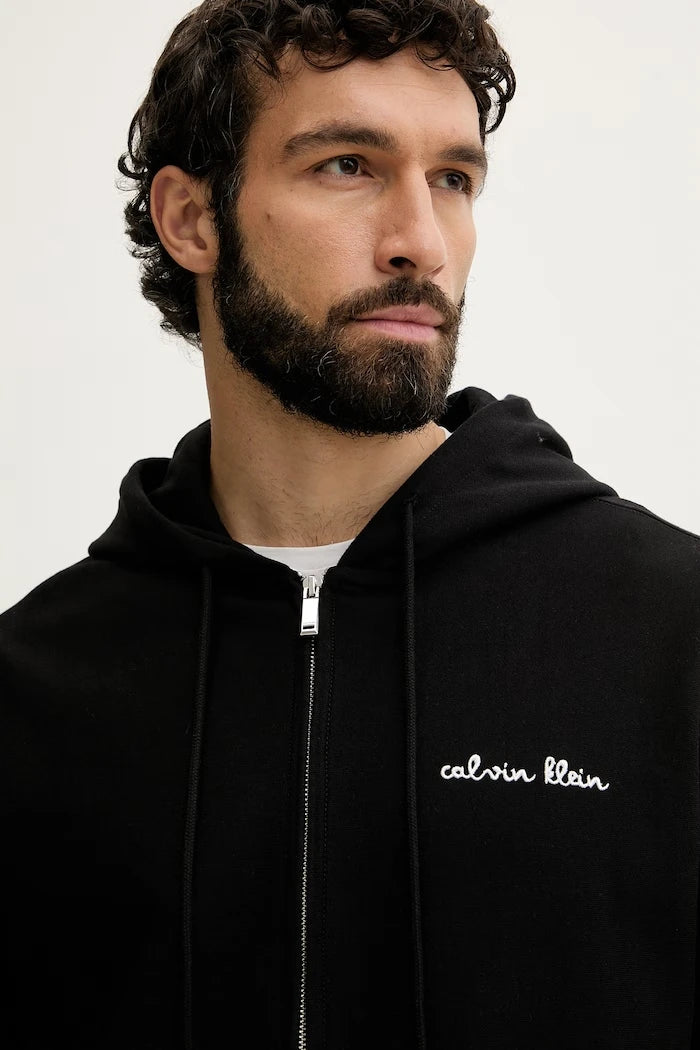 Calvin Klein Jeans fermuarlı kapüşonlu erkek pamuklu sweatshirt