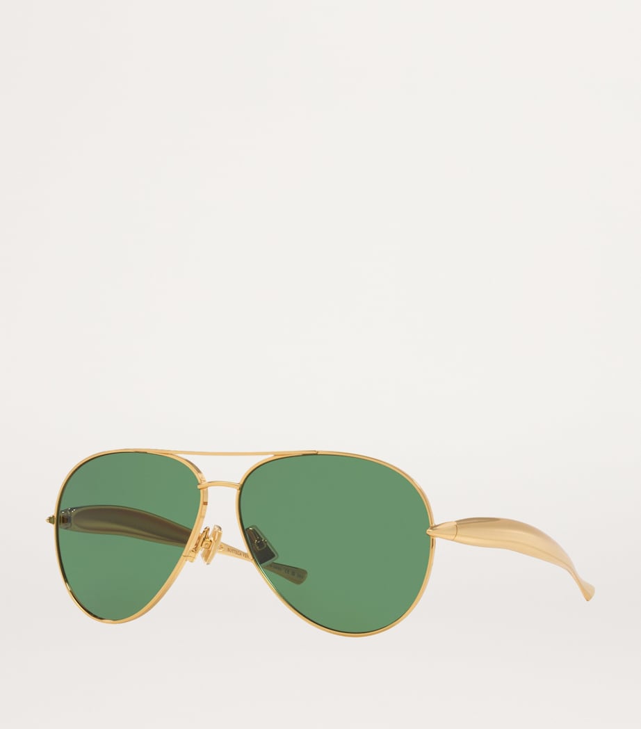 Bottega Veneta Gold BV1305S Green-Tinted Sunglasses
