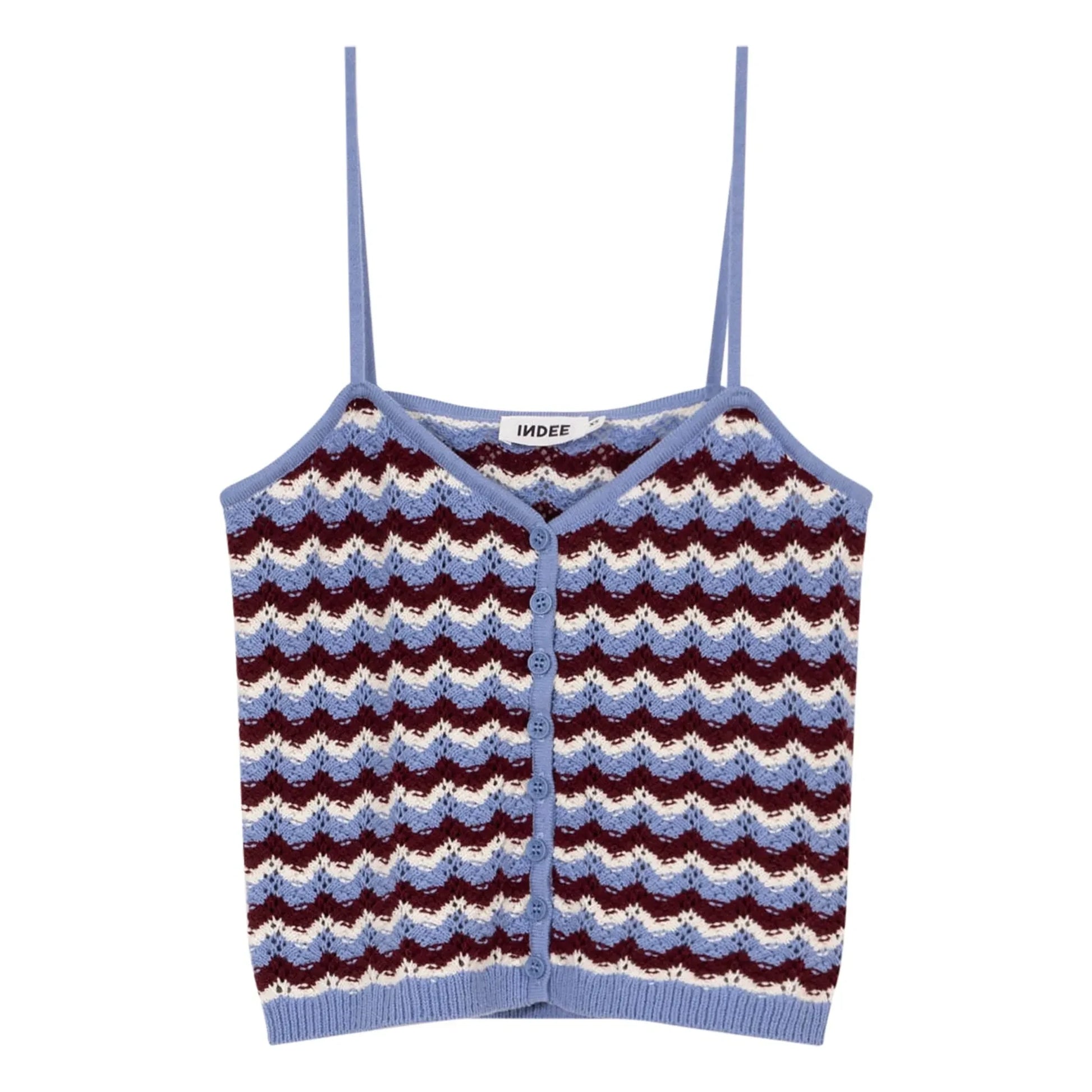 Indee - Striped Velvet Crochet Top | Blue
