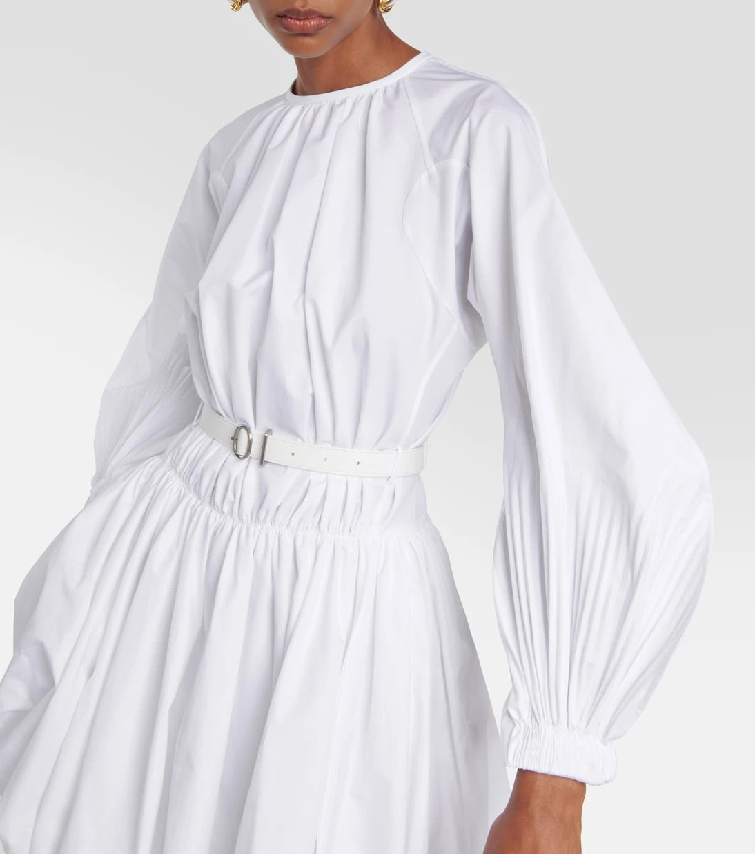 Jil Sander - Leather-trimmed cotton poplin minidress