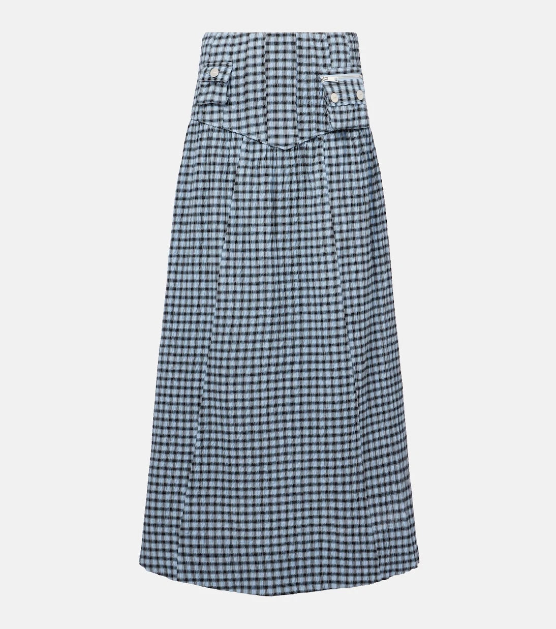 Ganni - Gingham high-rise cotton-blend maxi skirt