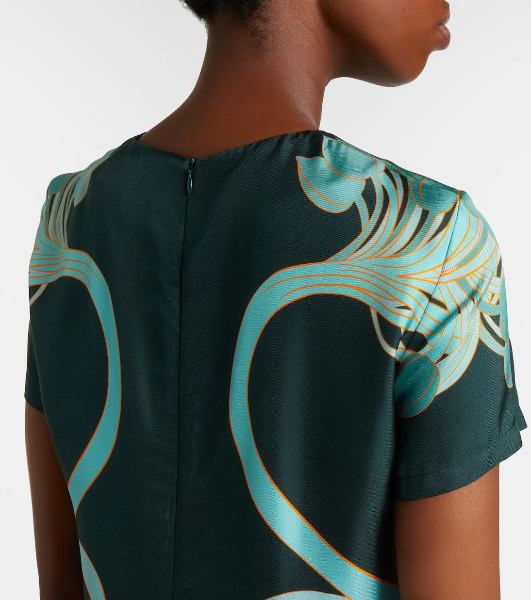 La DoubleJ - Swing feather-trimmed floral silk twill minidress