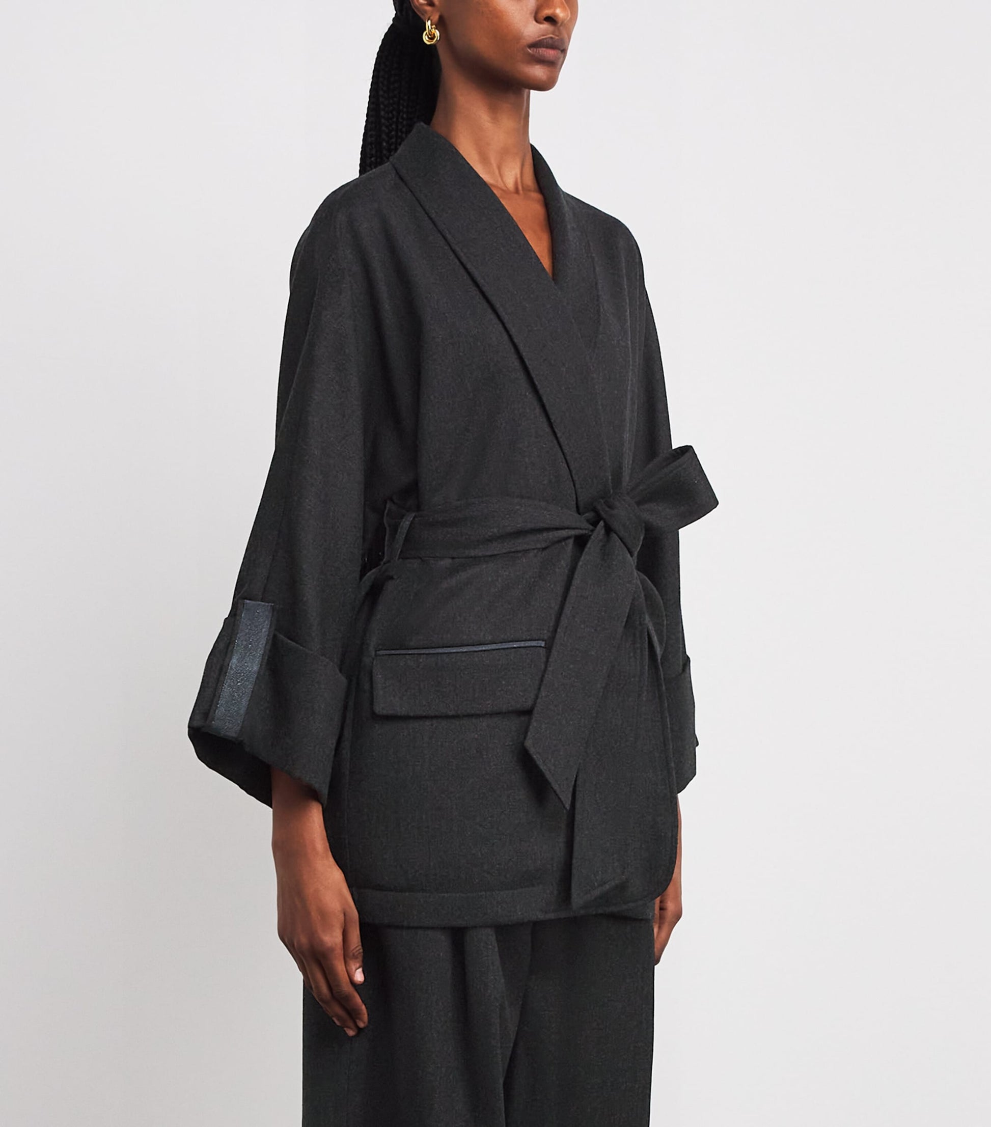 Eleventy Grey Wool-Blend Belted Jacket