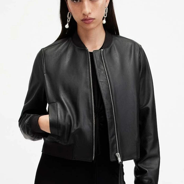 Кожено яке AllSaints ORTEN BOMBER JACKET