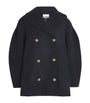 GANNI Black Recycled Wool-Blend Midi Pea Coat