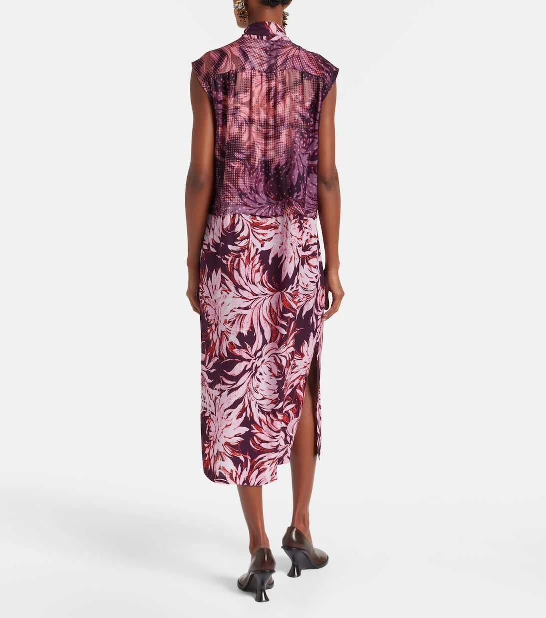 Dries Van Noten - Printed tie-neck midi dress
