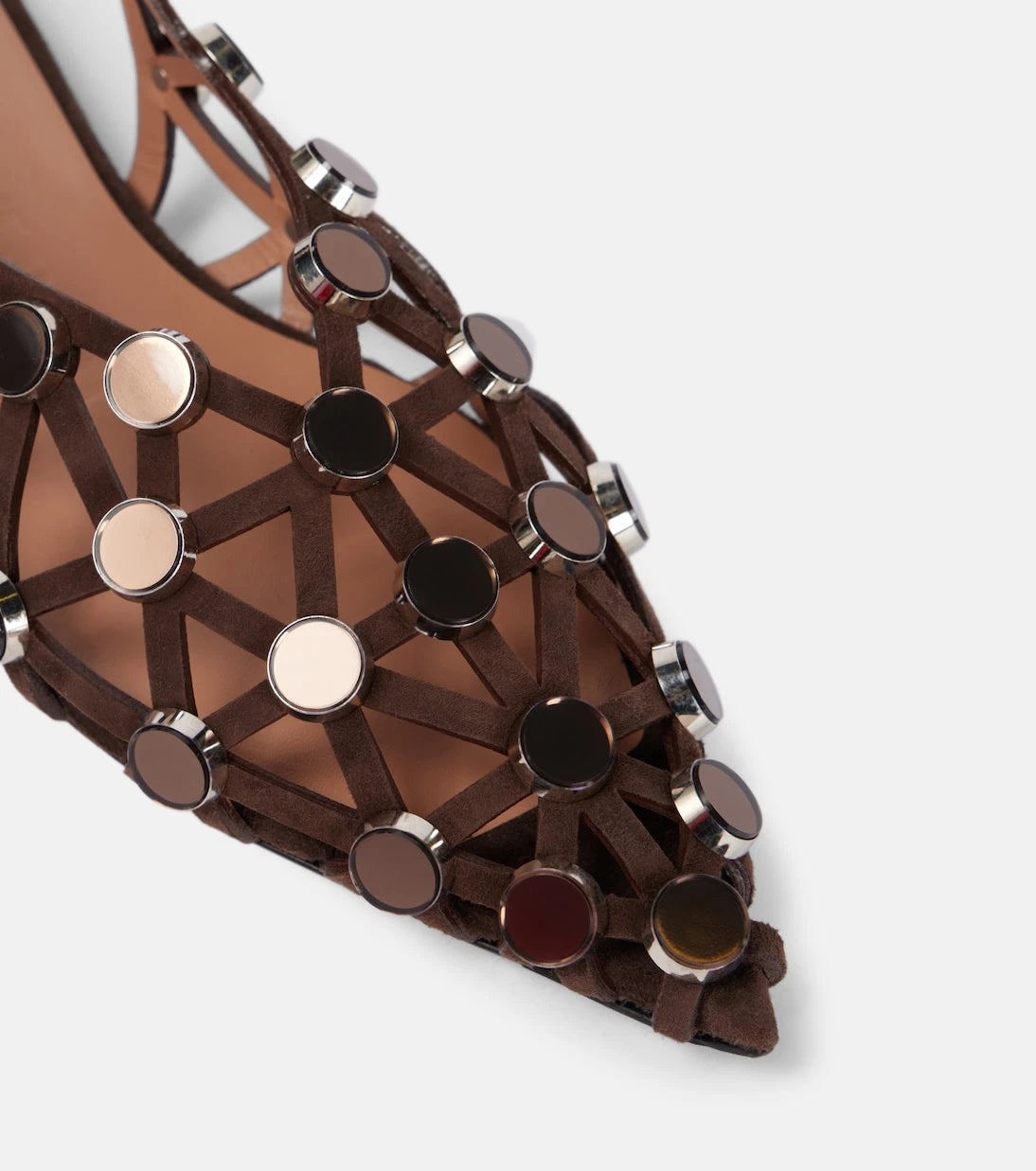 The Attico - Grid embellished suede slingback flats