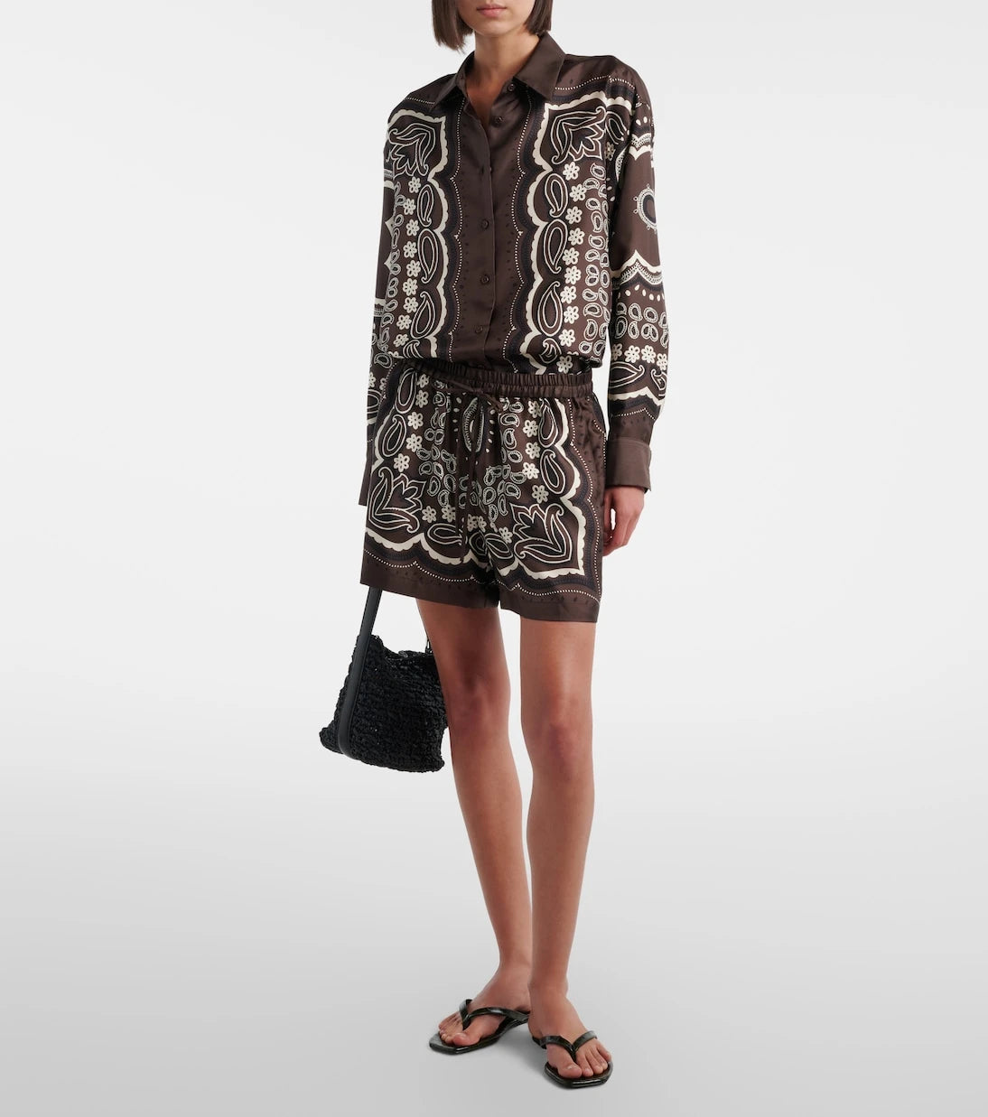 Nili Lotan - Frances printed silk twill shorts