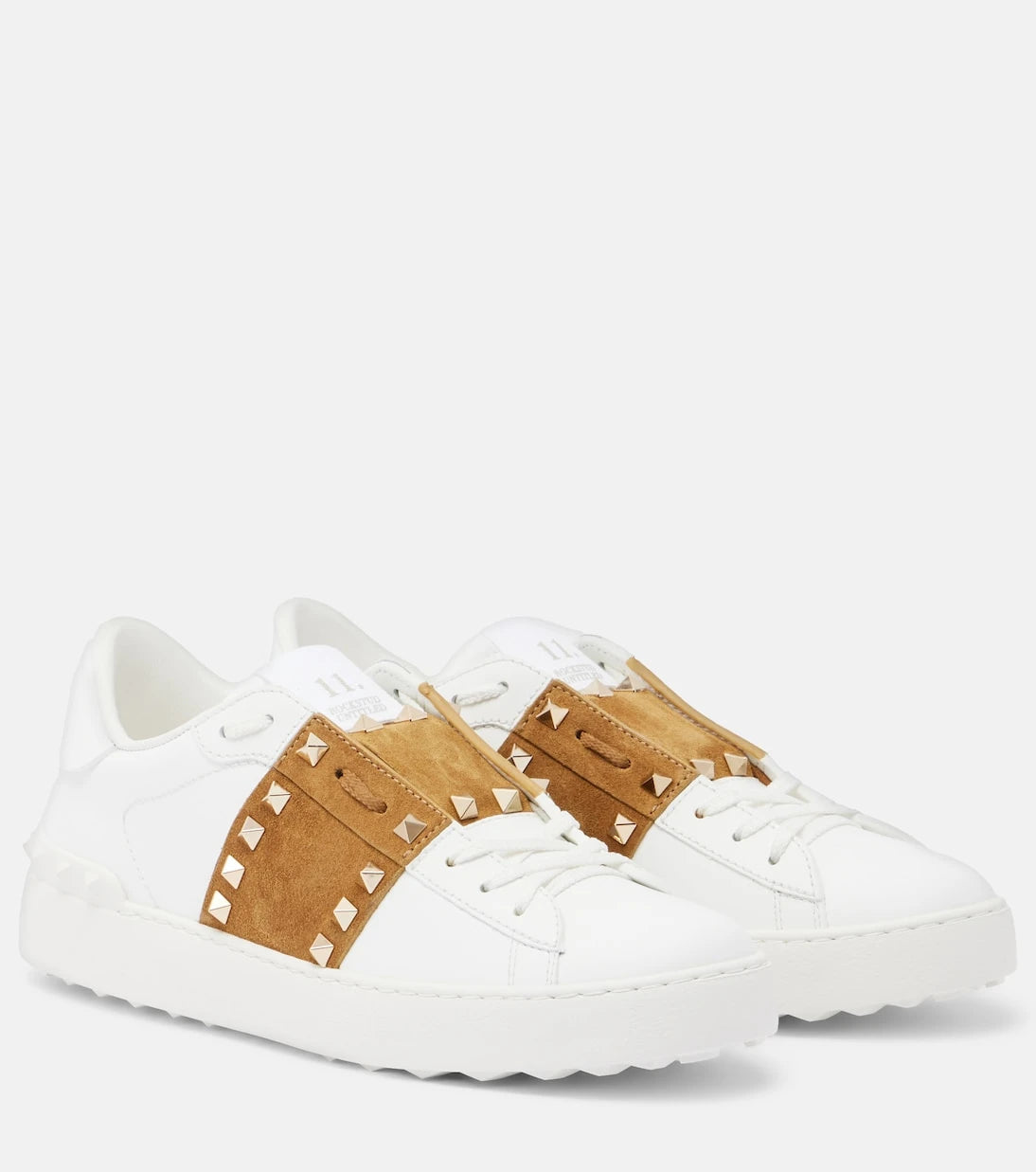 Valentino Garavani - Rockstud suede-trimmed leather sneakers