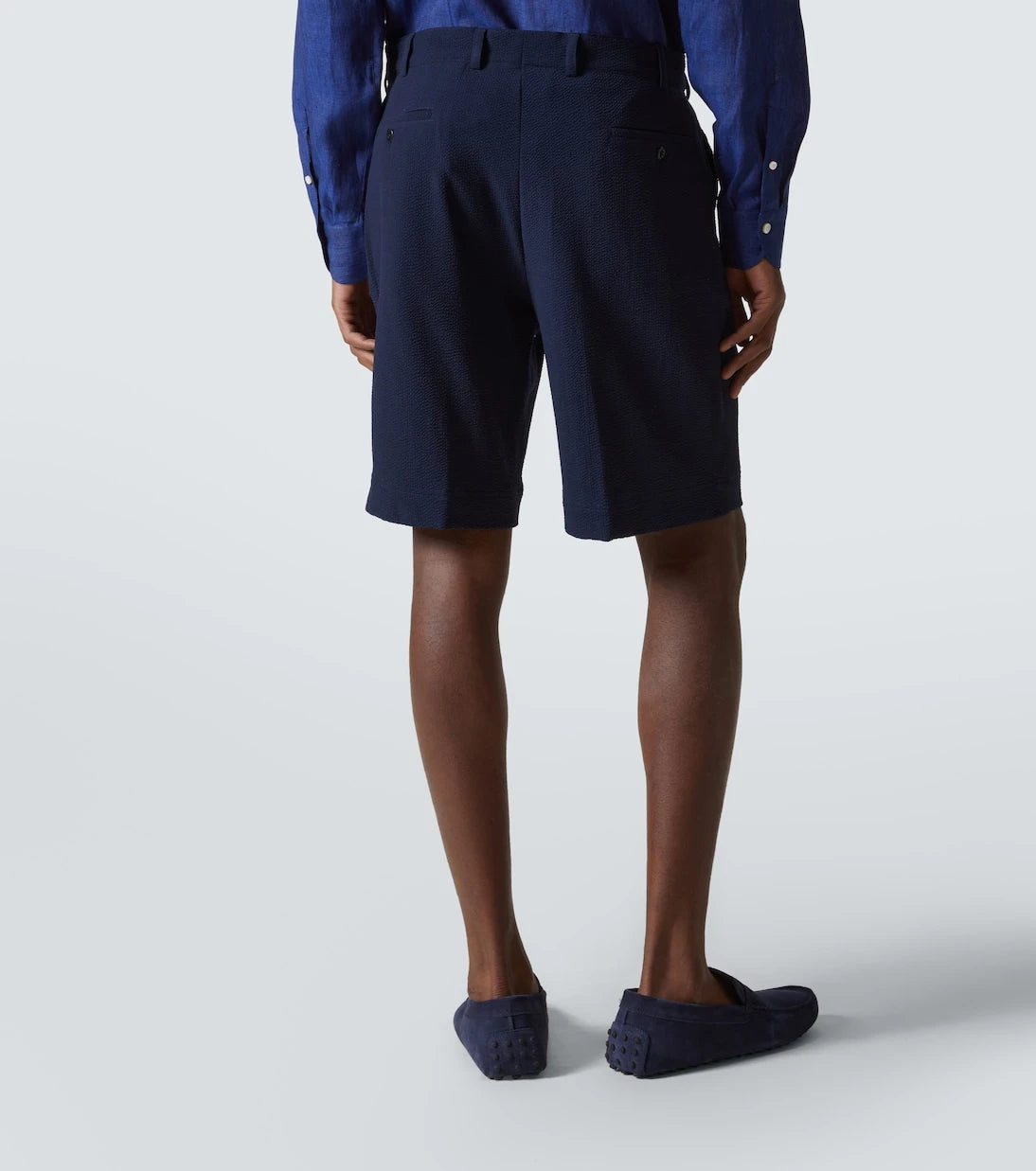 Rubinacci - Pleated wool seersucker shorts