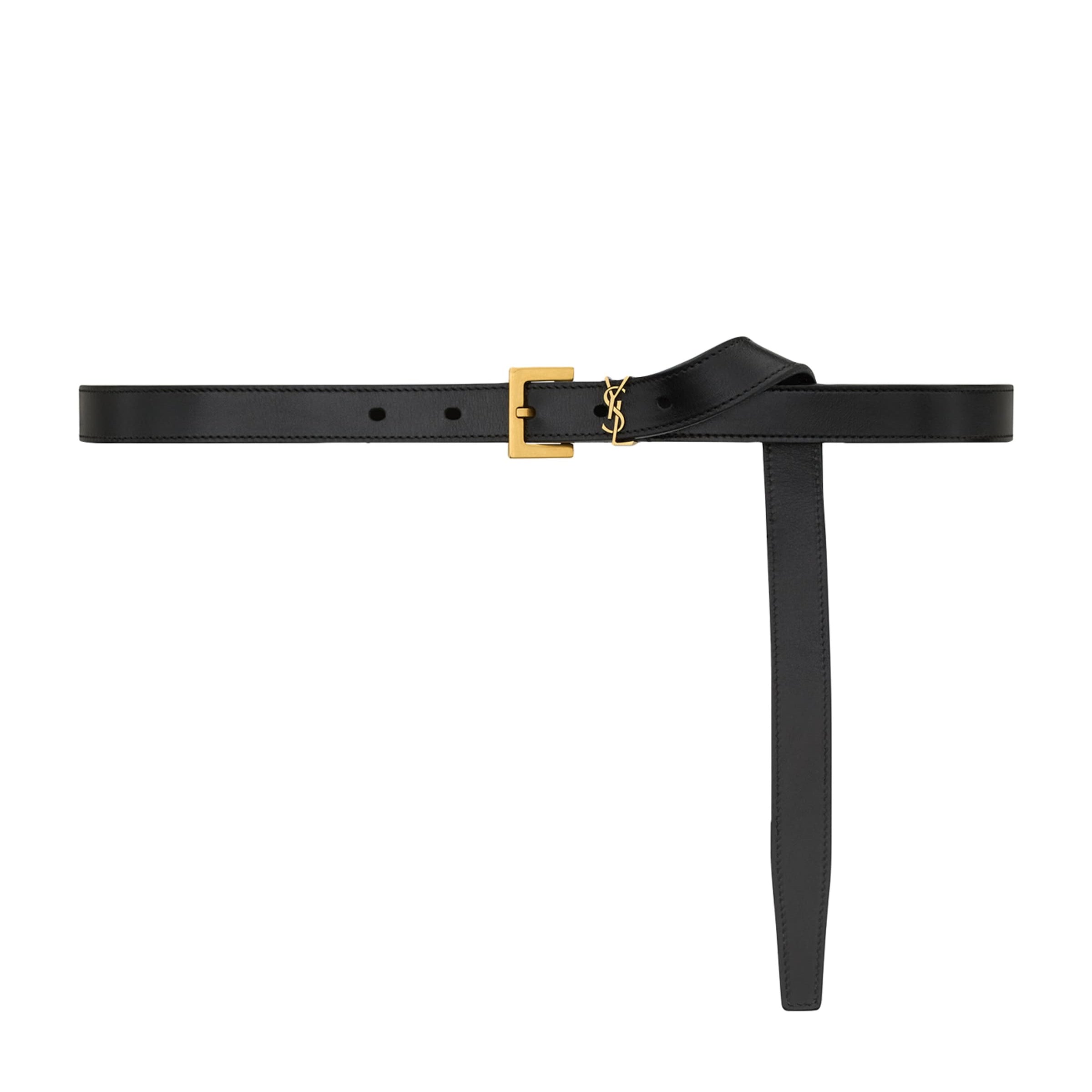 Saint Laurent Black Leather Monogram Belt