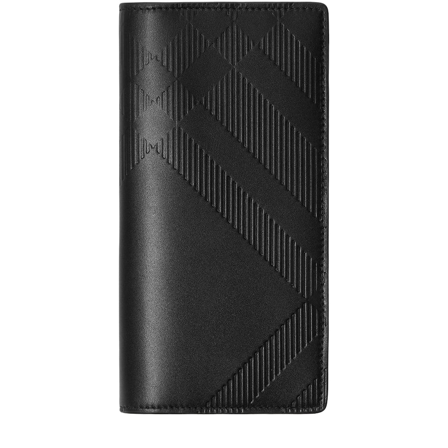 Black Leather Embossed Check Continental Wallet