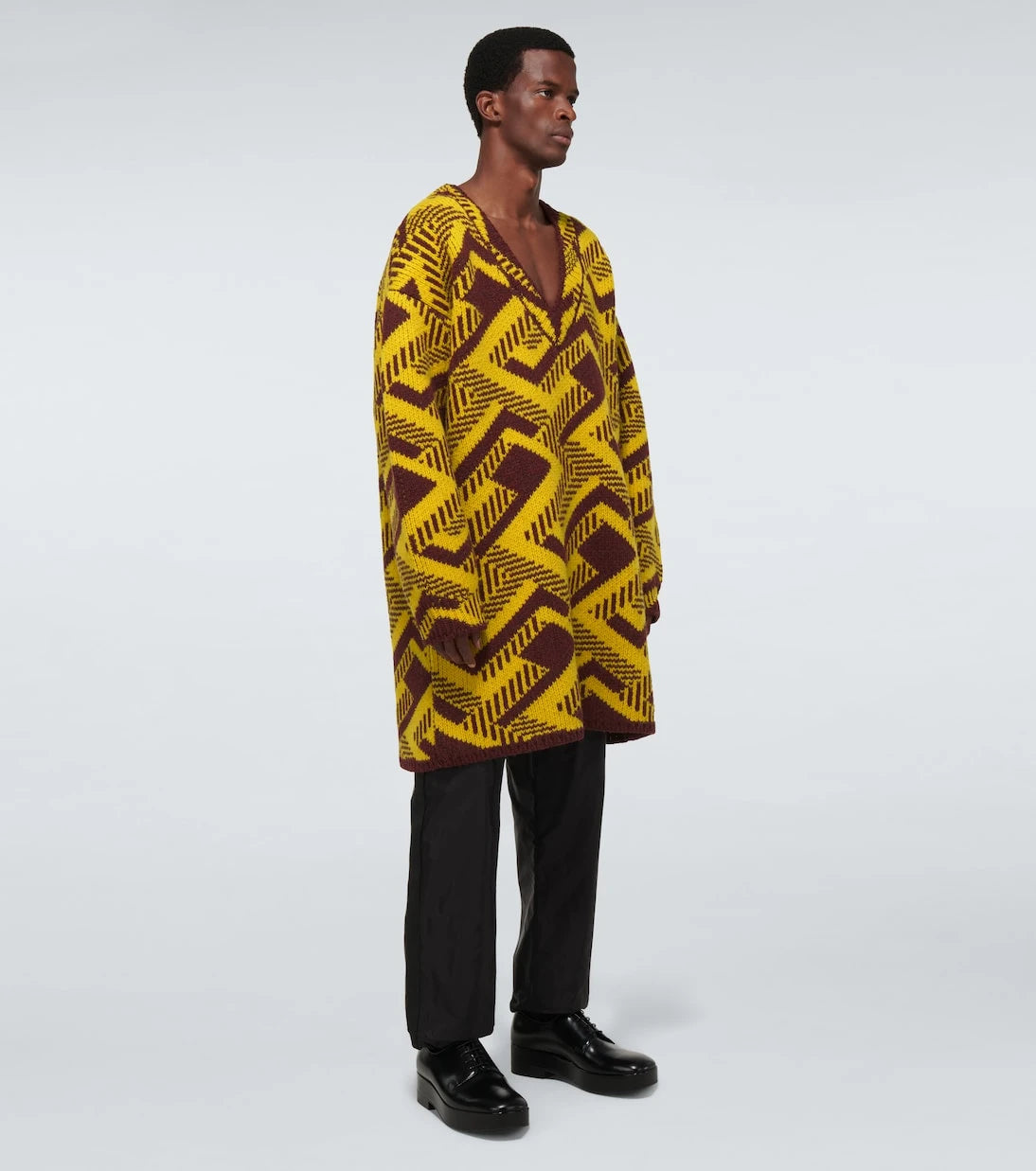 Prada - سترة صوف جاكار برقبة على شكل V
