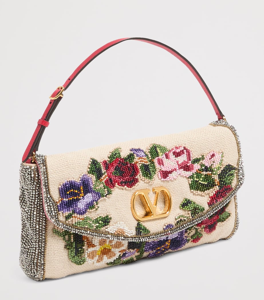 Valentino Garavani Multi Linen Beaded Vain Soft Clutch Bag