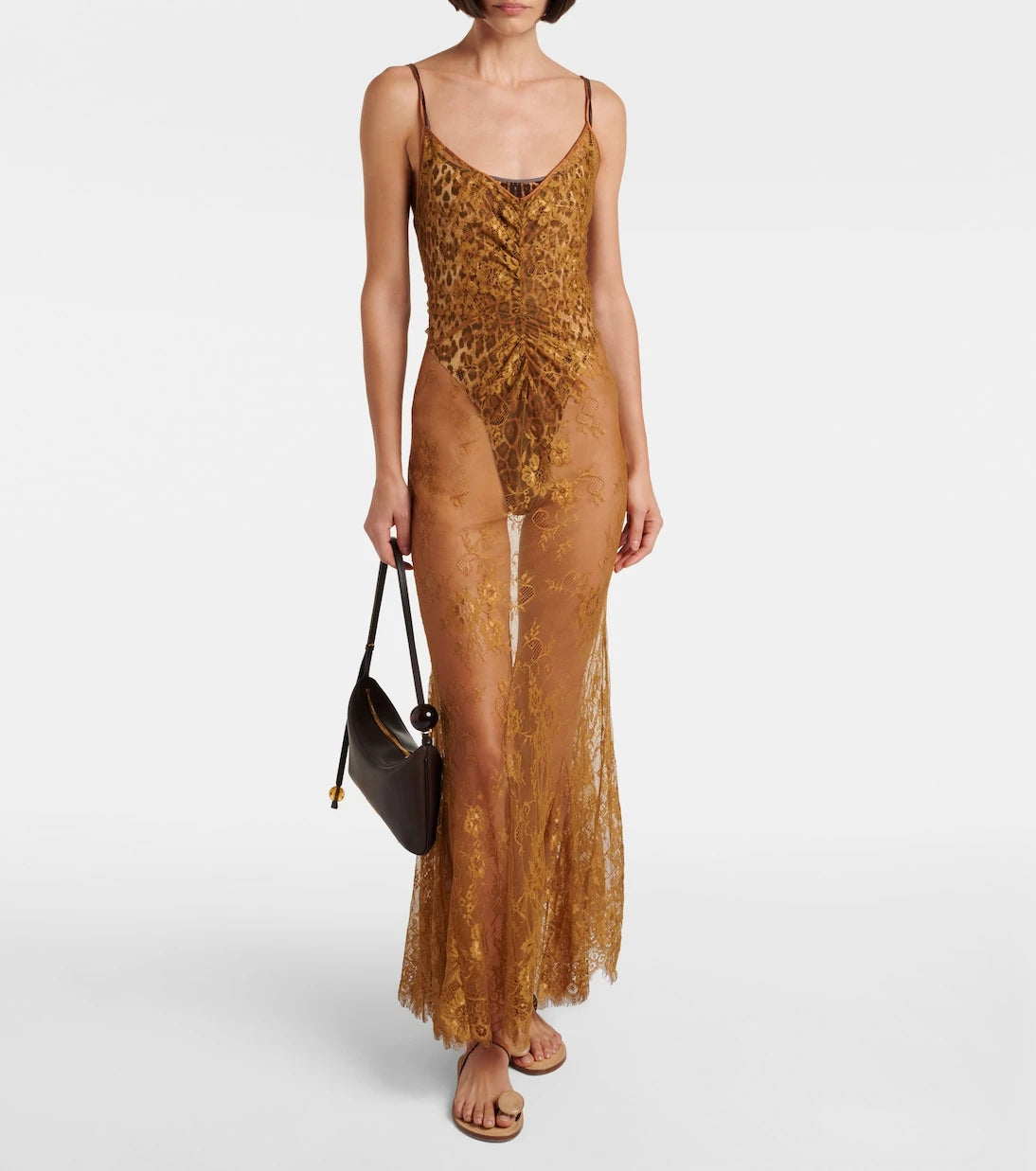 Jacques Wei - Silk-trimmed lace maxi dress