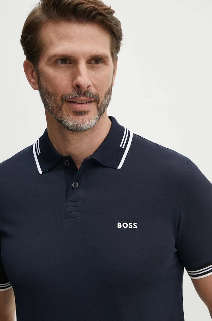 BOSS Green тениска с яка мъжка с памук Paul