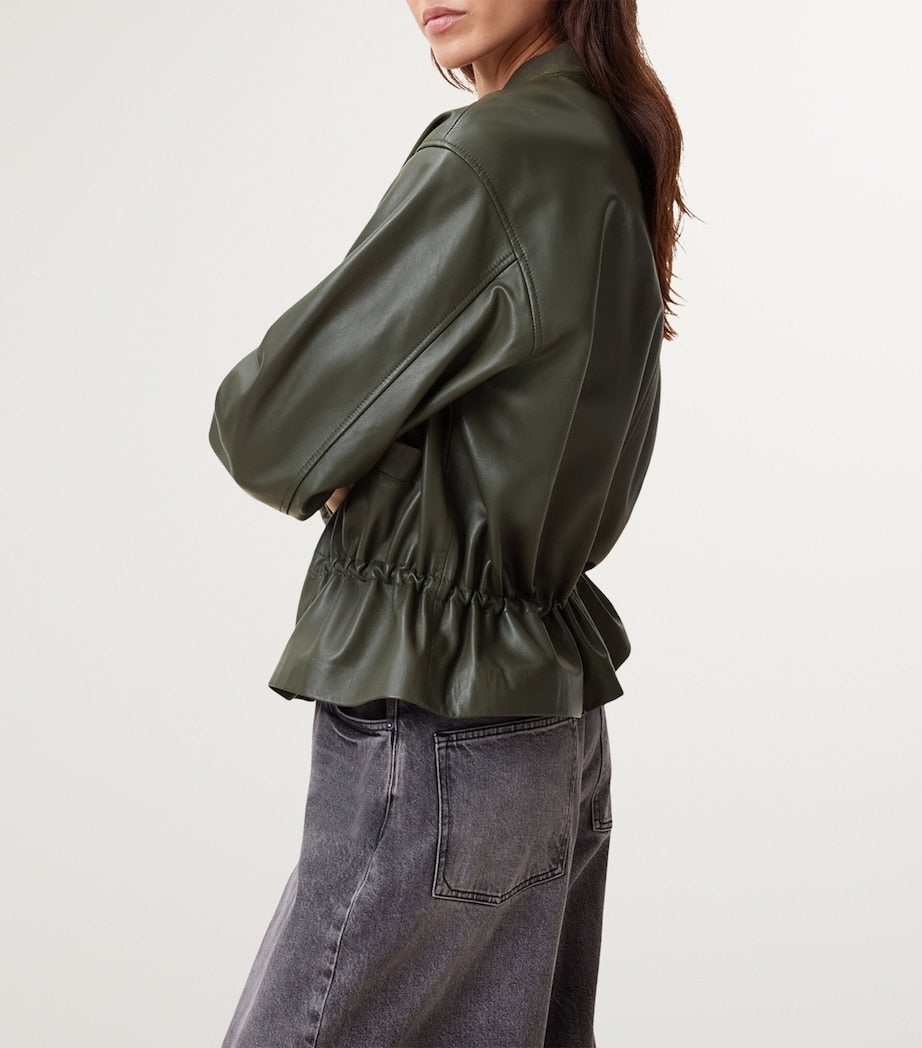 Green Leather Sofi Bomber Jacket