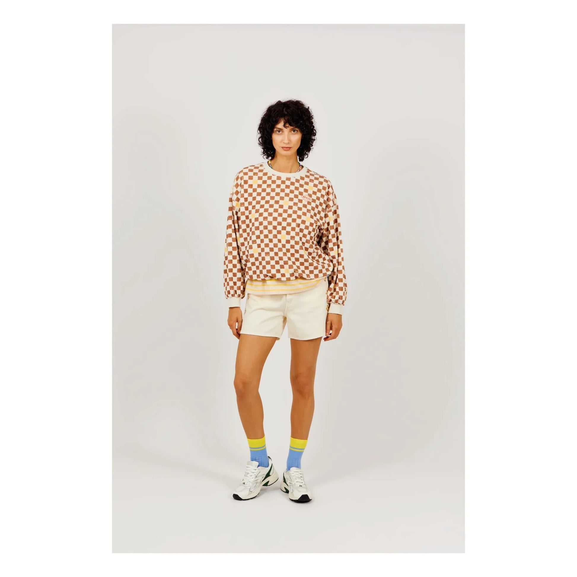 a.p - Organic Cotton Damier Terry Sweatshirt | Brown