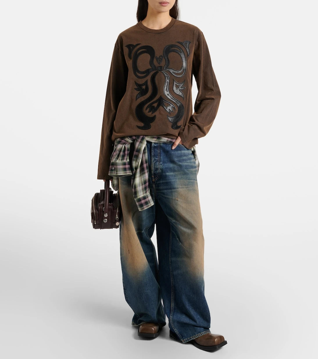 Acne Studios - Edden embroidered leather-trimmed cotton jersey T-shirt